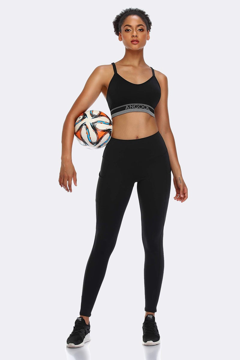 ANGOOL Strappy Sports Bra for Women, Longline Medium Support Yoga Bra Wirefree Padded Sports Bra with Adjustable Straps Black - Image 3